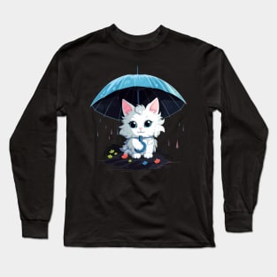 Turkish Angora Rainy Day With Umbrella Long Sleeve T-Shirt